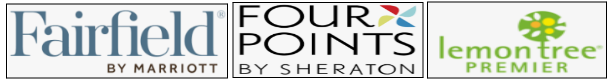 Logos of hotel brands associated with Samhi Hotels Ltd: Fairfield by Marriott, Four Points by Sheraton, and Lemon Tree Premier.